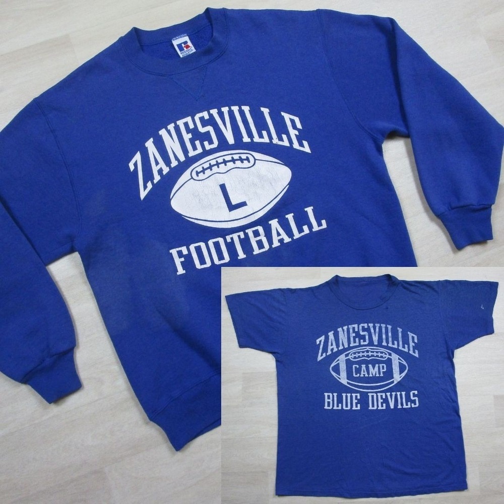 Vintage Russell High School Football Camp Tee Sweatshirt Zanesville OH Lot of 2